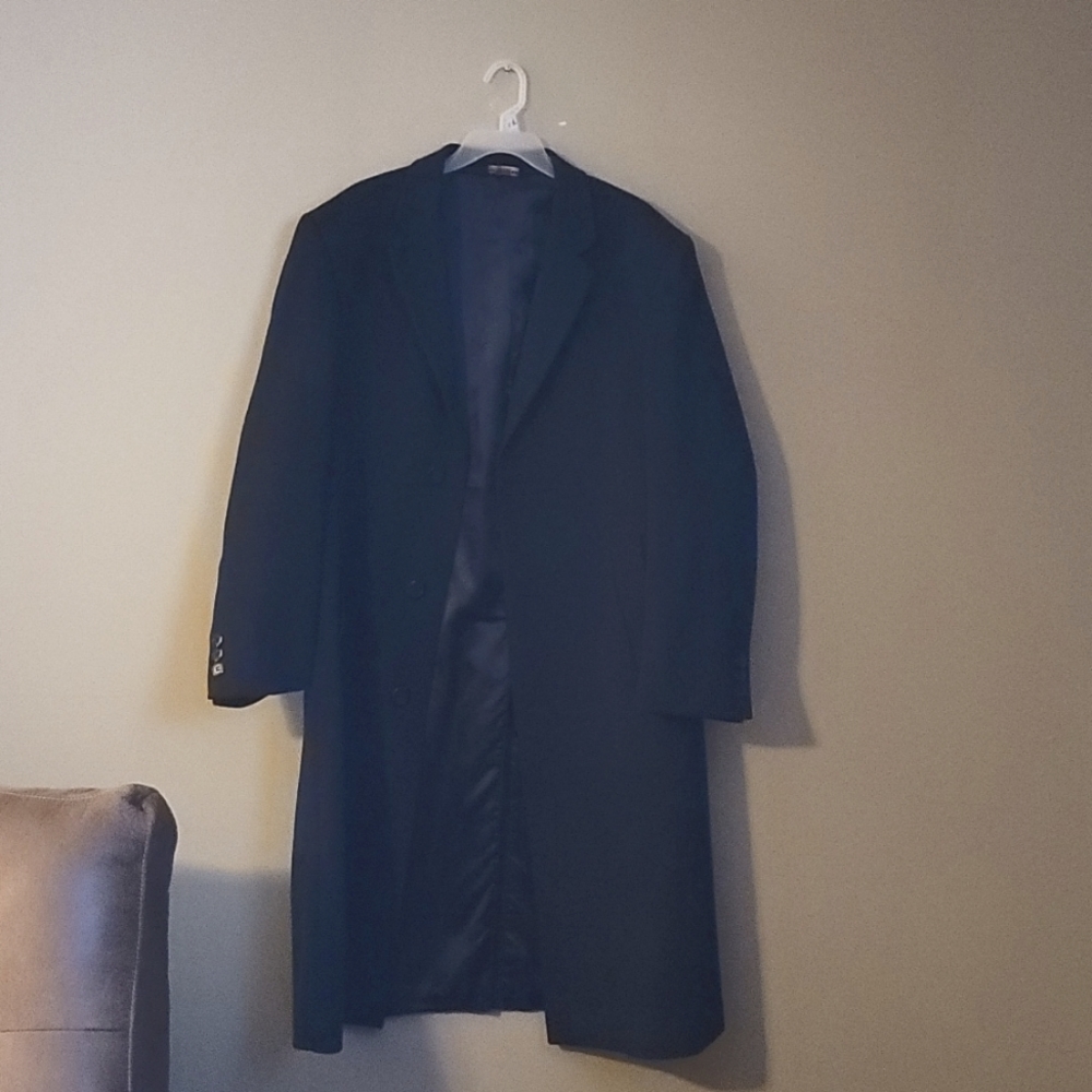 ProntoModa Mens Black Cashmere Full Length Topcoat Large